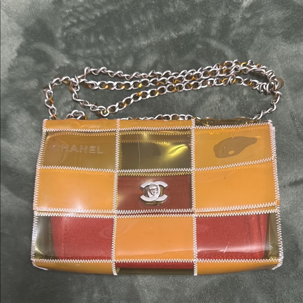 CHANEL Tan and Cream Crossbody Bag with Chain Strap